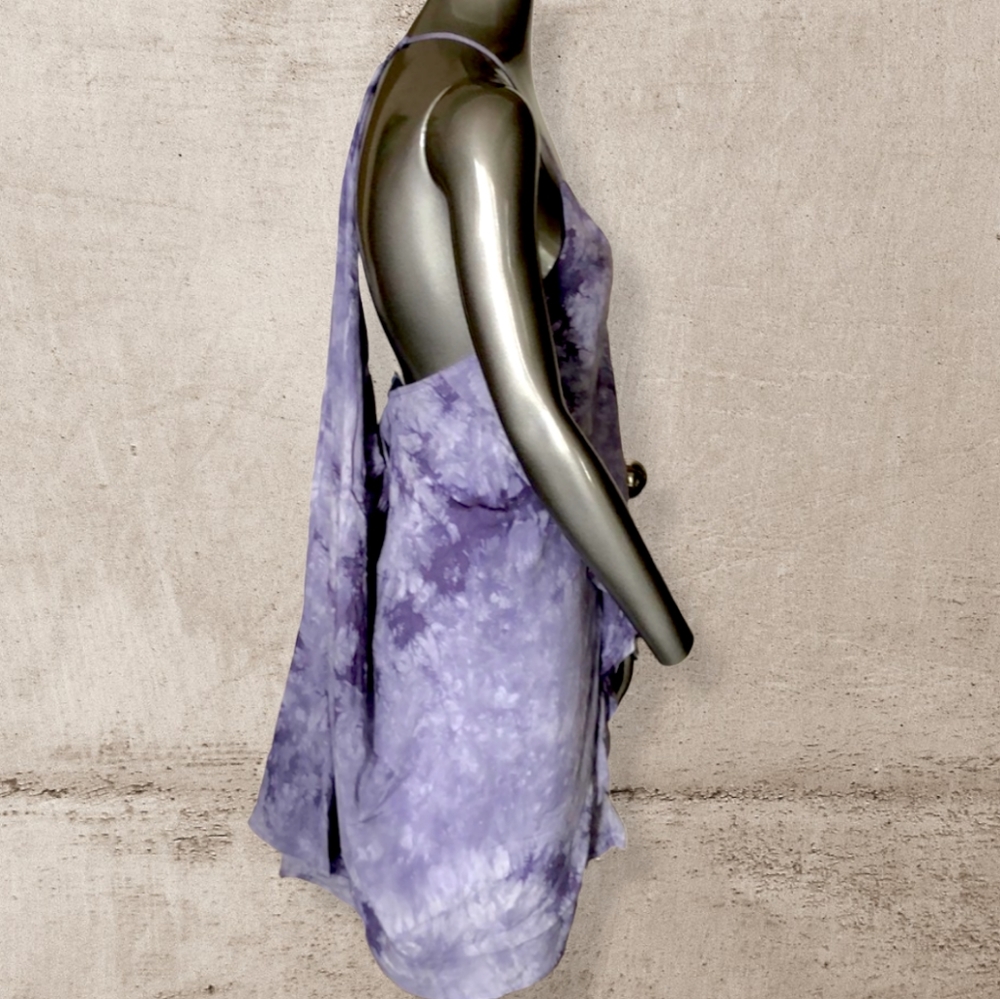 Lilac Tie Dye Open Back Scarf Train Dress